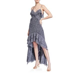 Jonathan Simkhai Silvia Silk Dress Floral Print Crinkled Chiffon High Low Size 2